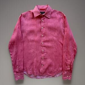 Gene Hiller Linen Shirt Medium Red Lightweight Button Up Sausalito California